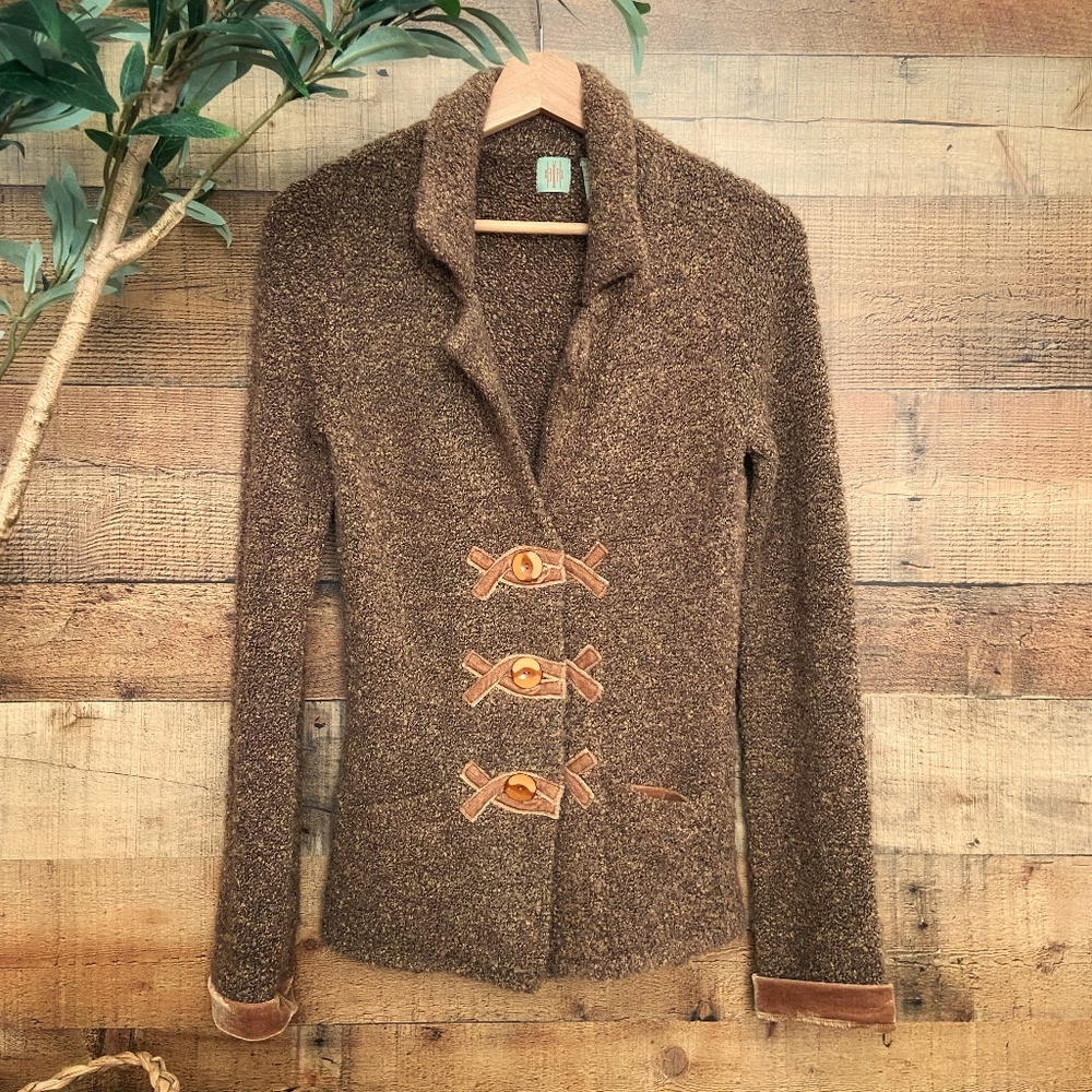 Anthropologie Sweater Jacket Velvet Details by HWR Velvet Accents - Picture 9 of 13